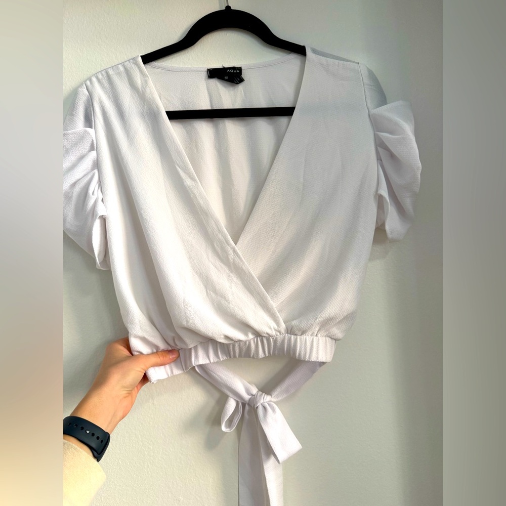 White cropped top with tie by Aqua